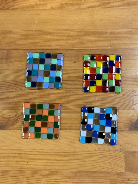 Coasters-Fused Glass-Clear Base Set of 4